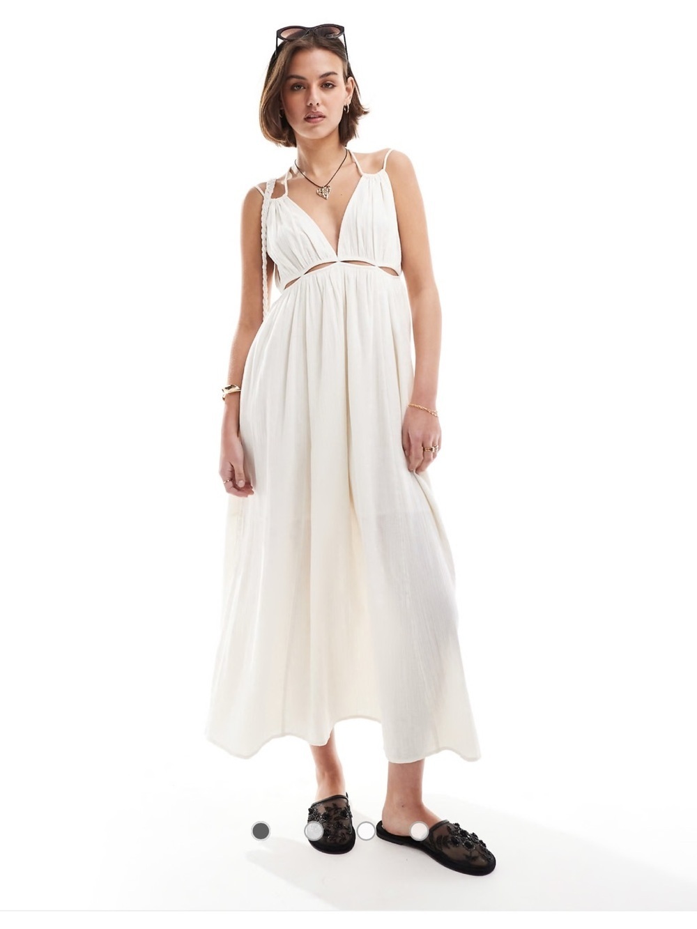 ASOS DESIGN double cloth maxi dress with twisted strap and cut out detail. US 2